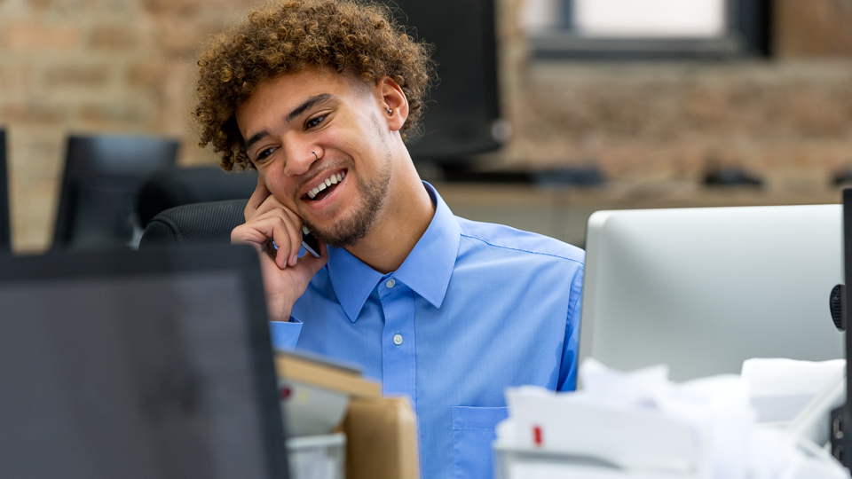 Office technology assistant on a mobile phone