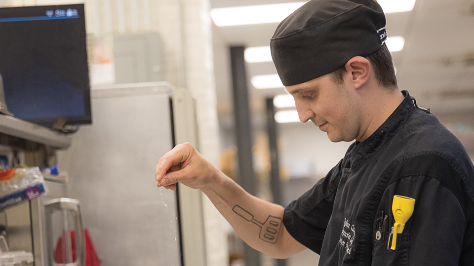 Connor Murdoch (above and far left) has the freedom to be creative in the Bucyrus Club kitchen.