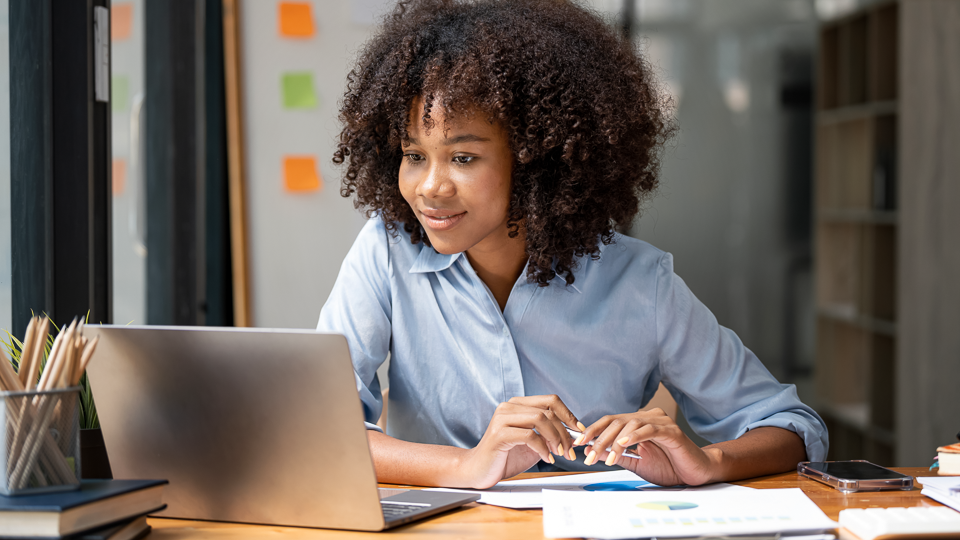 Accounting student on a laptop