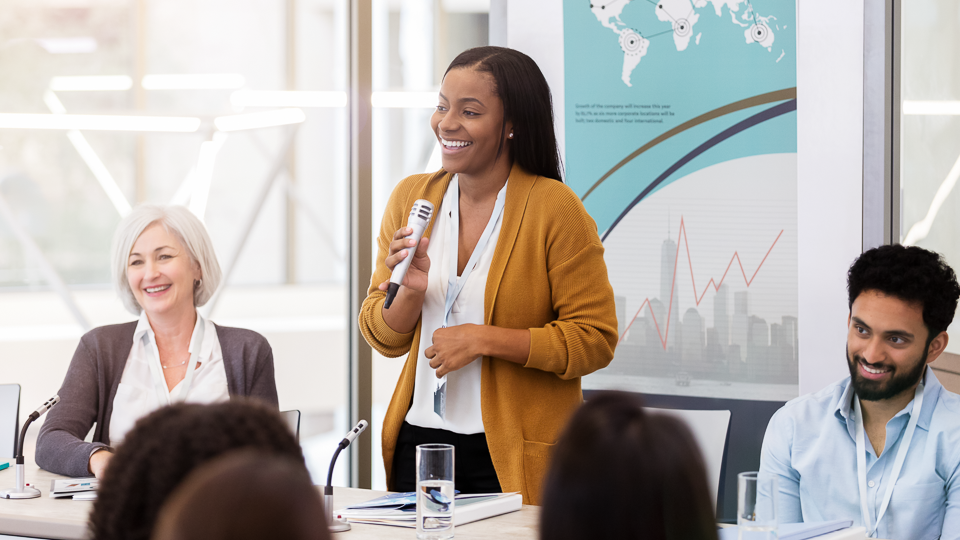 Person speaking in a meeting