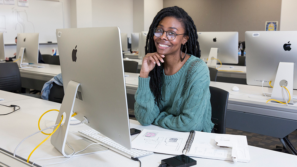 student at computer