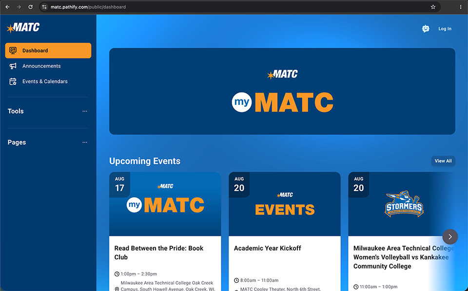 mymatc landing page screenshot