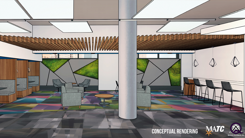 Conceptual rendering by Quorum Architects of Admissions Center at the Downtown Milwaukee Campus, S Building, first floor