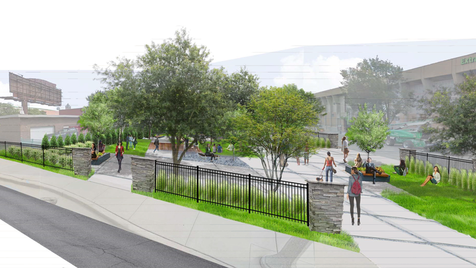 Landscape rendering by Kapur and Associates Inc. of MATC pocket park at the Downtown Milwaukee Campus, corner of Juneau Avenue and 10th Street.
