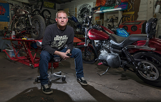 Steve Dietzman, shown in his shop, Studio Cycles.