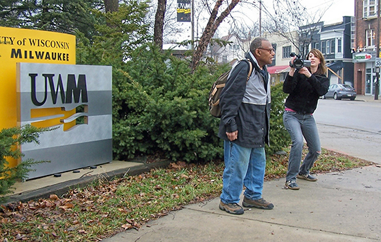 Kristin Catalano shot many scenes of Clarence Garrett on UWM's campus.